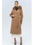 Yarasa Kol Yakası Çıkabilir Kürklü Punto Dikiş Detaylı Kaşmir Kaban Kamel 3120-TK 1
