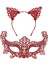 Romantik Kırmızı Dantel Maske Seti – Kedi Kulaklı Taç ve Maske No 3 4