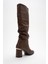 120 Kahve Cilt Körüklü Kadın Kalın Topuklu Çizme 6