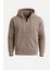 İçi Peluş Üç İplik Kumaş Oversize Fermuarlı Kapüşonlu Sweatshirt- Bej 1
