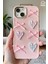 Apple iPhone 13 - 14 - 15 Kılıf Kamera Çıkıntılı Kalpli Fiyonk Desenli Pembe Yumuşak Silikon Kapak 2