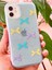 Apple iPhone 11 Uyumlu Kılıf Mavi Simli Renkli Fiyonk Desenli Parlak Darbe Emici Kapak 5