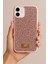 Apple iPhone 12-12 Pro Kılıf Içi Kadife Elmas Tasarımlı Pembe Taşlı Işıltılı Pırlanta Silikon Kapak 2