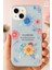 Apple iPhone 13/14 Uyumlu Kılıf Mavi Simli Çiçek Desenli Renkli Parlak Darbe Emici Kapak 2