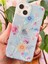 Apple iPhone 13/14 Uyumlu Kılıf Mavi Simli Çiçek Desenli Renkli Parlak Darbe Emici Kapak 6