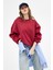 Bordo Bisiklet Yaka Oversize Kadın Sweatshirt 9152M 3