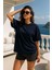Kadın Lacivert %100 Pamuk Oversize Basic Tişört – Rahat Kalıp Relaxed Bisiklet Yaka T-Shirt 1
