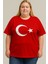 Türk Bayraklı Ay Yıldızlı Kırmızı T-Shirt | Pamuk | Büyük Beden 1