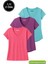 Kadın 3'lü Paket Turkuvaz-Mor-Pembe %100 Organik Pamuk Normal Kesim Tişört V Yaka T-Shirt 1