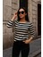Kadın Çizgili Basic Bluz - Siyah-Beyaz 3/4 Kol - Günlük Rahat Şık Kombin - Yeni Sezon Trend 2