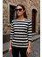 Kadın Çizgili Basic Bluz - Siyah-Beyaz 3/4 Kol - Günlük Rahat Şık Kombin - Yeni Sezon Trend 4