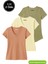 Kadın 3'lü Paket Haki-Sarı-Kahverengi %100 Organik Pamuk Normal Kesim Tişört V Yaka T-Shirt 1