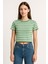Kadın 3'lü Paket Yeşil-Pembe-Mavi Crop Tişört Pamuk Bisiklet Yaka T-Shirt 4
