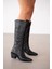 Arlina Sivri Burun Işlemeli Kadın Çizme- Siyah 1