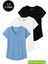 Kadın 3'lü Paket Siyah-Beyaz-Mavi %100 Organik Pamuk Normal Kesim Tişört V Yaka T-Shirt 1