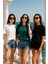 Kadın 3'lü Paket Yeşil-Beyaz-Siyah %100 Pamuk Oversize Basic Tişört Bisiklet Yaka Relaxed T-Shirt 2