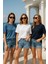 Kadın 3'lü Paket Lacivert-Mavi-Beyaz %100 Pamuk Oversize Basic Tişört Bisiklet Yaka Relaxed T-Shirt 2