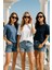 Kadın 3'lü Paket Lacivert-Mavi-Beyaz %100 Pamuk Oversize Basic Tişört Bisiklet Yaka Relaxed T-Shirt 3