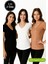 Kadın 3'lü Paket Siyah-Beyaz-Kahverengi %100 Organik Pamuk Normal Kesim Tişört V Yaka T-Shirt 3