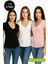 Kadın 3'lü Paket Siyah-Beyaz-Pudra %100 Organik Pamuk Normal Kesim Tişört V Yaka T-Shirt 3