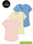 Kadın 3'lü Paket Mavi-Sarı-Pudra %100 Organik Pamuk Normal Kesim Tişört V Yaka T-Shirt 1