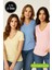 Kadın 3'lü Paket Mavi-Sarı-Pudra %100 Organik Pamuk Normal Kesim Tişört V Yaka T-Shirt 2