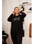 Kadın Işıltılı Taş Detaylı Siyah Büyük Beden Sweatshirt 2