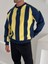 Sarı Lacivert Çizgili Sweat - Oversıze Şardonlu Sweatshırt 1