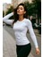 Kadın Beyaz Bisiklet Yaka Slim Fit Basic Tişört - Uzun Kollu Pamuklu T-Shirt Bluz 1