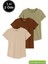 Kadın 3'lü Paket Kahverengi-Haki-Bej %100 Organik Pamuk Normal Kesim Tişört Bisiklet Yaka T-Shirt 1