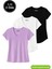 Kadın 3'lü Paket Siyah-Beyaz-Lila %100 Organik Pamuk Normal Kesim Tişört V Yaka T-Shirt 1
