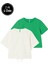 Kadın 2'li Paket Ekru-Yeşil Kısa Kollu T-Shirt Oversize %100 Pamuk Bisiklet Yaka Bluz Tişört 1