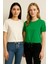 Kadın 2'li Paket Ekru-Yeşil Kısa Kollu T-Shirt Oversize %100 Pamuk Bisiklet Yaka Bluz Tişört 2