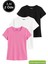 Kadın 3'lü Paket Siyah-Beyaz-Pembe %100 Organik Pamuk Normal Kesim Tişört Bisiklet Yaka T-Shirt 1