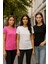 Kadın 3'lü Paket Siyah-Beyaz-Pembe %100 Organik Pamuk Normal Kesim Tişört Bisiklet Yaka T-Shirt 3