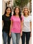 Kadın 3'lü Paket Siyah-Beyaz-Pembe %100 Organik Pamuk Normal Kesim Tişört Bisiklet Yaka T-Shirt 4