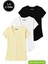 Kadın 3'lü Paket Siyah-Sarı-Beyaz %100 Organik Pamuk Normal Kesim Tişört V Yaka T-Shirt 1