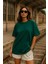 Kadın Yeşil %100 Pamuk Oversize Basic Tişört – Rahat Kalıp Relaxed Bisiklet Yaka T-Shirt 1