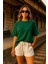 Kadın Yeşil %100 Pamuk Oversize Basic Tişört – Rahat Kalıp Relaxed Bisiklet Yaka T-Shirt 2