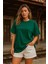 Kadın Yeşil %100 Pamuk Oversize Basic Tişört – Rahat Kalıp Relaxed Bisiklet Yaka T-Shirt 3