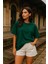 Kadın Yeşil %100 Pamuk Oversize Basic Tişört – Rahat Kalıp Relaxed Bisiklet Yaka T-Shirt 4