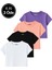 Kadın 4'lü Paket Oversize Crop Tişört %100 Pamuk Bisiklet Yaka T-Shirt 1