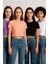 Kadın 4'lü Paket Oversize Crop Tişört %100 Pamuk Bisiklet Yaka T-Shirt 2