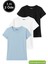 Kadın 3'lü Paket Siyah-Beyaz-Mavi %100 Organik Pamuk Normal Kesim Tişört Bisiklet Yaka T-Shirt 1