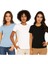 Kadın 3'lü Paket Siyah-Beyaz-Mavi %100 Organik Pamuk Normal Kesim Tişört Bisiklet Yaka T-Shirt 2