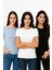 Kadın 3'lü Paket Siyah-Beyaz-Mavi %100 Organik Pamuk Normal Kesim Tişört Bisiklet Yaka T-Shirt 5