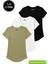 Kadın 3'lü Paket Siyah-Beyaz-Haki %100 Organik Pamuk Normal Kesim Tişört V Yaka T-Shirt 1