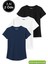 Kadın 3'lü Paket Siyah-Beyaz-Lacivert %100 Organik Pamuk Normal Kesim Tişört Bisiklet Yaka T-Shirt 1