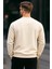 Erkek Bisiklet Yaka Nakışlı Bol Krem Sweatshirt 6