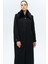 Yakası Çıkabilir Kürklü Punto Detaylı Büyük Beden Manto Siyah 3143 3